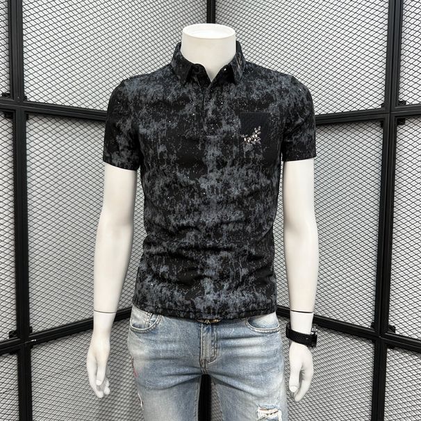 Men's Stylish Summer Polo Shirt With Starry Tie-Dye Print, Casual Slim Fit Short Sleeve T-Shirt, Breathable & Comfortable For Daily Wear_viptrois.com