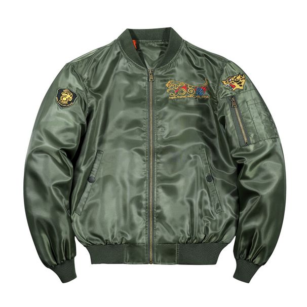 Men's MA1 Bomber Jacket - Slim Fit Lightweight Flight Coat With Embroidery, Ribbed Hem & Zipper Closure, Korean Streetwear Style_viptrois.com