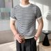 Jacquard Stripe T-Shirt – Breathable Slim Fit Tee, Lightweight & Stylish (Beige/Navy), M-3XL_viptrois.com