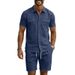 Men's Solid Color Collared Shirt Summer Sporty Casual Short Sleeved With Multiple Pockets New Suit_viptrois.com