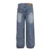 Men's Clothing National trend street washed distressed stitching metal decoration jeans unisex loose wide leg straight pants_viptrois.com