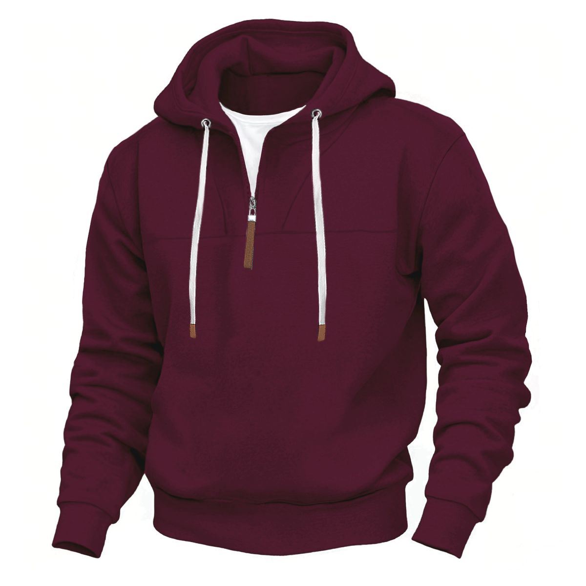 Unisex Fleece-Lined Half-Zip Hoodie – Oversized Couple Matching Pullover With Contrast Panels (White/Navy/Black/Light Gray/Khaki/Burgundy, S-XXXL)_viptrois.com