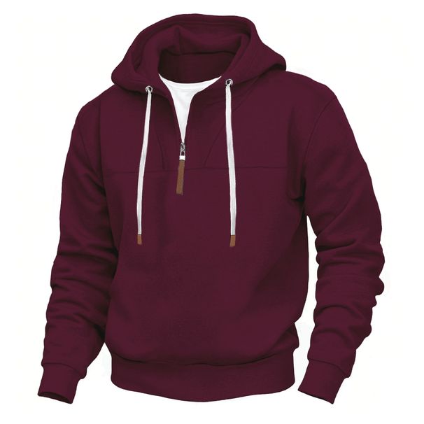 Unisex Fleece-Lined Half-Zip Hoodie – Oversized Couple Matching Pullover With Contrast Panels (White/Navy/Black/Light Gray/Khaki/Burgundy, S-XXXL)_viptrois.com