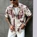 Men's Retro Burgundy Newspaper Print Short Sleeved Shirt Street Style Summer New Exclusive_viptrois.com
