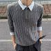Pure Two-Piece Collar For Men Winter Korean Style Trendy Cable Knit Sweater High-End Inner Layer Knitted Base Shirt_viptrois.com