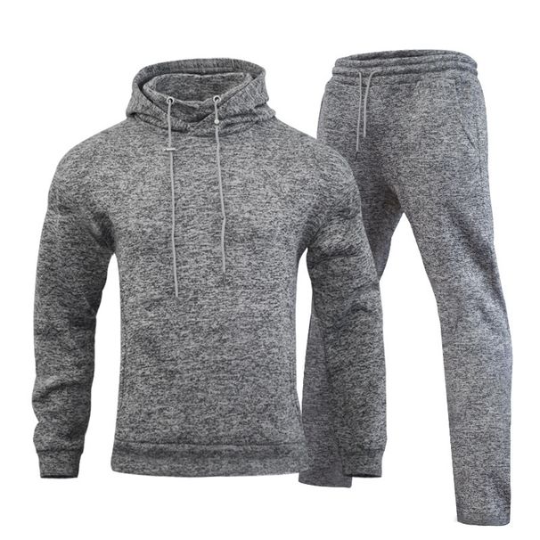 Men's Hoodies and Sweatpants Set 2024 Autumn/Winter Casual Plush Thickened Loose Personalized Fake Two Piece Sweater Hooded Set_viptrois.com