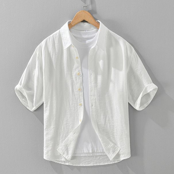 Fashionable Loose Solid Color Fresh Short Sleeved Shirt Graffiti Casual Thin Cut Sunscreen Men's Top Jacket_viptrois.com