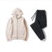 Men's Clothing Classic Zipper Cardigan Trendy Plus Velvet Sweater Suit Drawstring Hooded Customizable Print Two Piece Suit_viptrois.com