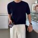 Men's Clothing Spring And Autumn Round Neck Loose Ins High End Top Solid Color Casual Soft Men's Clothing_viptrois.com
