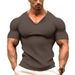 Men's Summer Sports Fitness Casual Solid Color V-Neck Short Sleeve T-Shirt_viptrois.com