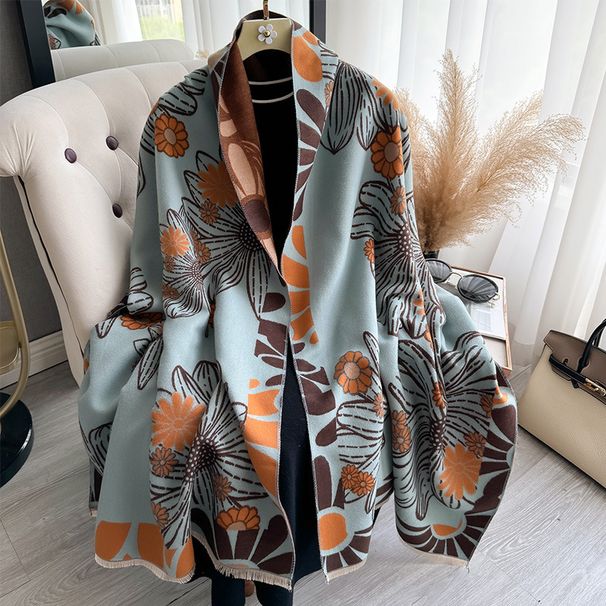 Unisex Scarf Fashion Printed Scarf Thickened Warm Cashmere Exterior Shawl Fashionable All-match Color Matching Daisy Flower Scarf_viptrois.com