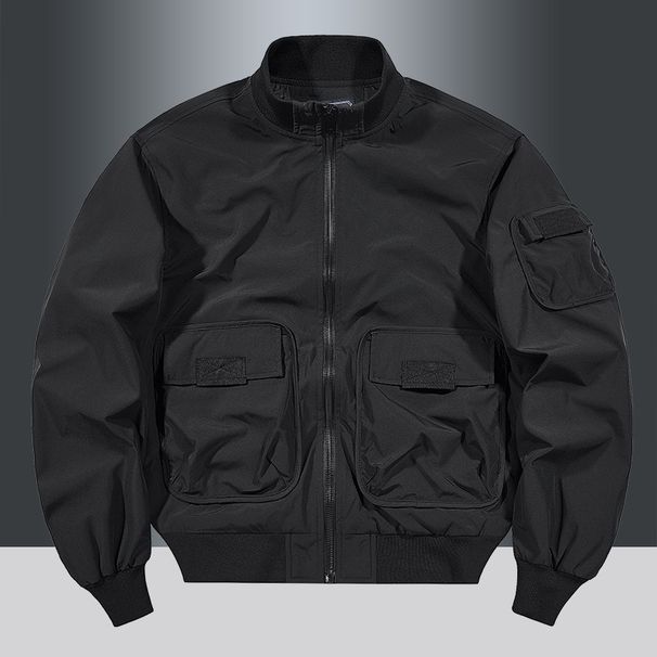 Men's All-Weather Performance Jacket – Windproof Polyester Stand Collar Multi-Pocket Coat (M-5XL, Quick-Dry, Outdoor-to-Urban)_viptrois.com