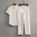 Men's Casual Multi Color Beach Wear Bamboo Wrinkled Short Sleeved Suit Two Piece Suit_viptrois.com