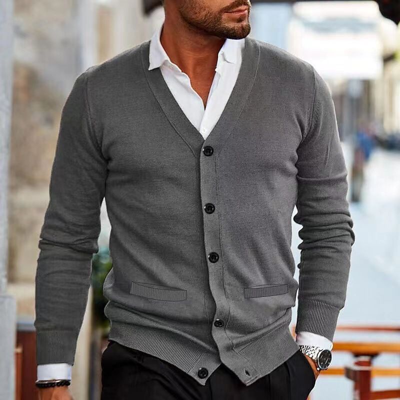 Men’s V-Neck Knit Cardigan – Slim-Fit Long Sleeve Sweater (M-5XL) – Autumn/Winter Essential_viptrois.com