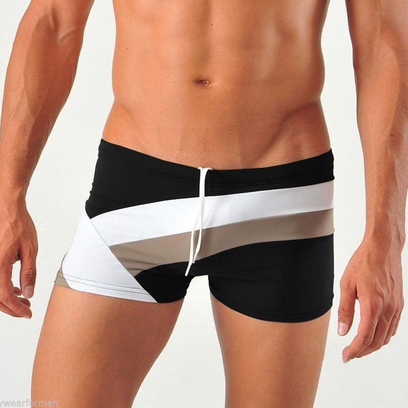 2024 new European and American men's shorts, simple, personalized, fashionable and color-blocked, men's swimming tight, low-waisted and sexy_viptrois.com