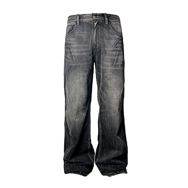 Men's Clothing Retro Dark Blue Lightning Cracked Jeans For Men And Women Loose Wide Leg Pants Washed Straight Flared Pants_viptrois.com