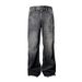 Men's Clothing Retro Dark Blue Lightning Cracked Jeans For Men And Women Loose Wide Leg Pants Washed Straight Flared Pants_viptrois.com