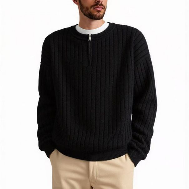 Half-Zip Knit Sweater – Textured Pullover For Men With Relaxed Fit (Gray/Black/Beige, M-XXXL)_viptrois.com