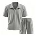 Men's Summer Casual Two-Piece Set Zipper Short Sleeve Shirt & Shorts Versatile Trendy Streetwear Black White Khaki Gray Blue_viptrois.com