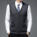 Men's Wool Blend Sleeveless Cardigan Vest Slim Fit Single-Breasted Knit Sweater For Casual Business Wear (Light Gray, Wine Red, Navy, Dark Gray)_viptrois.com