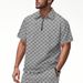 Men's Heavyweight Checkered Jacquard Collared Shirt Casual Loose Fit Half Zip Short Sleeve Breathable Cotton Blend Summer Top_viptrois.com