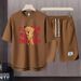 Men's Clothing 2024 Waffle Casual Summer Suit Men's Loose Teen Short sleeved T shirt Shorts Handsome Two piece Suit_viptrois.com