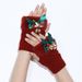 Christmas winter plush half finger wine red bow bell Christmas cute short gloves autumn and winter empty top hat_viptrois.com