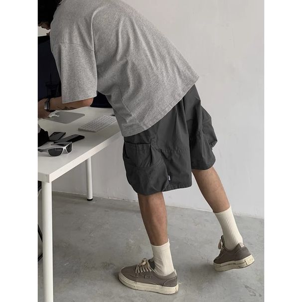 American Paratrooper Workwear Casual Shorts Men's Summer Loose Silhouette Straight Leg Pocket Five Quarter Short Pants_viptrois.com