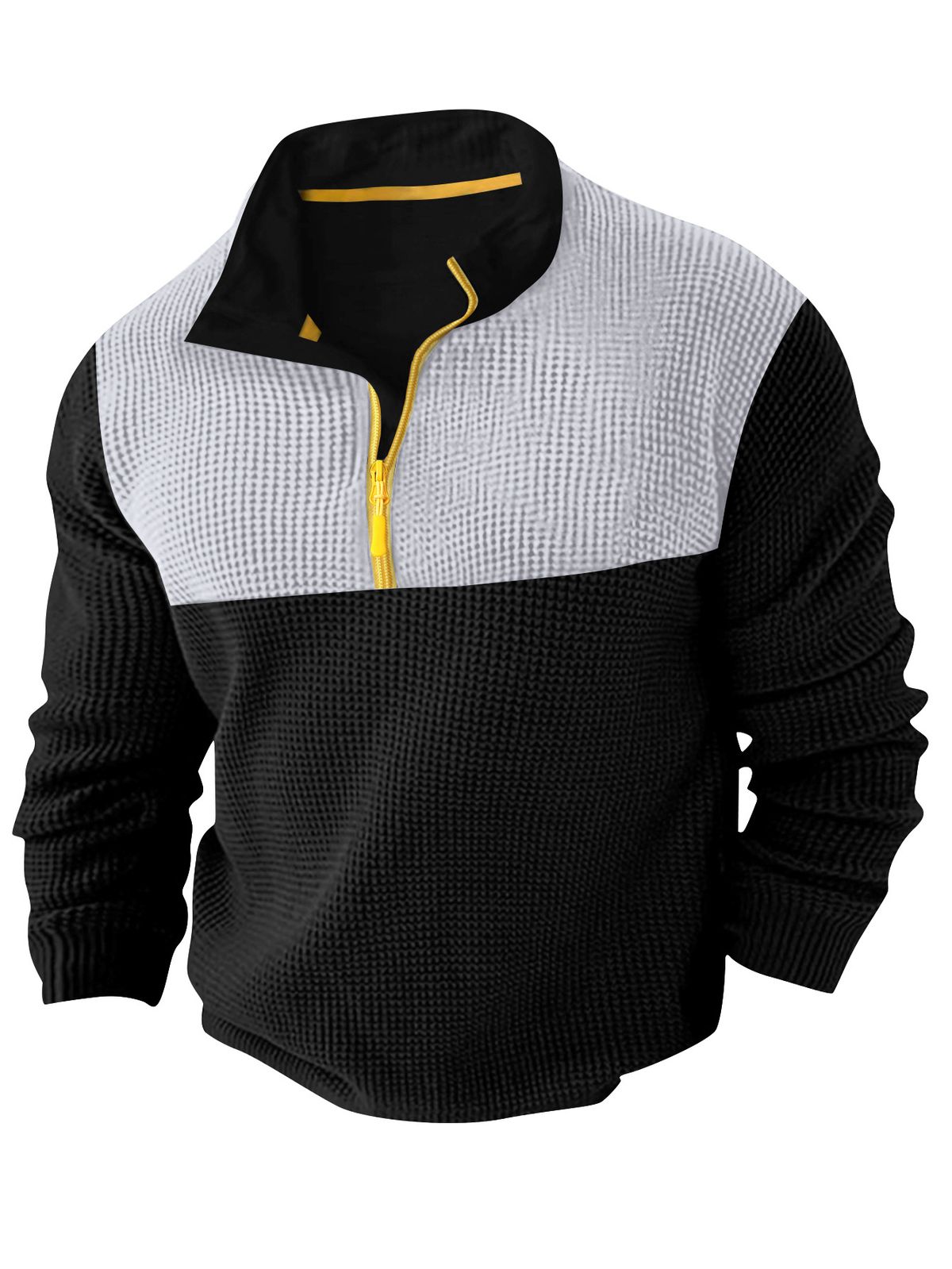 Spring And Autumn New Men's T Shirt Sweater Casual Sports Colorblock Long Sleeve Turtleneck Half Zipper Top_viptrois.com
