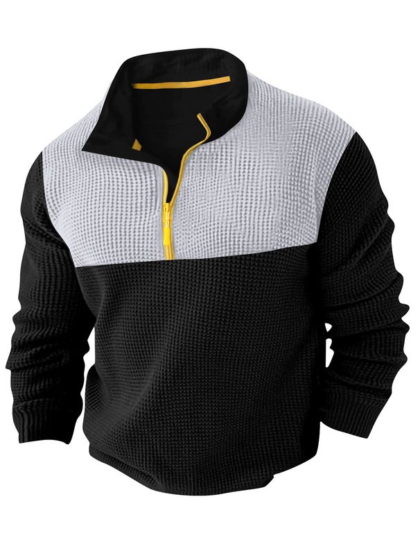 Spring And Autumn New Men's T Shirt Sweater Casual Sports Colorblock Long Sleeve Turtleneck Half Zipper Top_viptrois.com