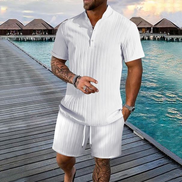 Men's Clothing Shirt Casual Loose Short Sleeved Shorts Beach Suit_viptrois.com
