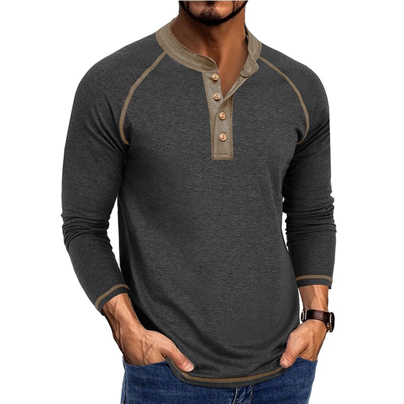 Men's Long Sleeved Round Neck T Shirts Foreign Trade Men's Bottoming Shirts Autumn And Winter Men's Henry T Shirts_viptrois.com