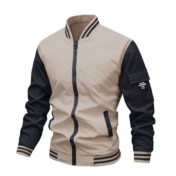 Spring And Autumn Color Blocked Coat, Baseball Collar, Workwear Jacket, Men's Slim Fit, Trendy, Fashionable, Casual_viptrois.com