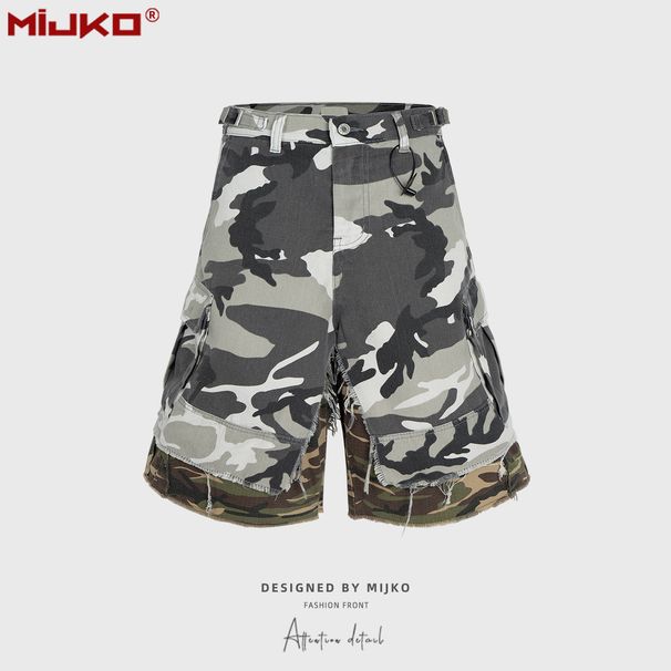 Men's Clothing Spring And Summer New Two Piece Stitching Casual Pants For Men And Women The Same Style Cat Whisker Fur Edged Camouflage Shorts Trend_viptrois.com