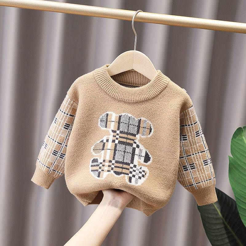 Kid's Clothing Boys Mink Fleece Sweater Children's Sweater 2024 Autumn And Winter New Style Boy Baby Fashion Pullover Bottoming Sweater_viptrois.com