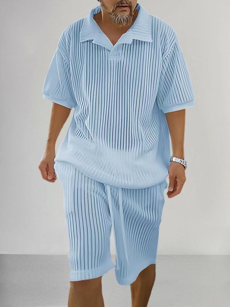 Men's Summer casual sweater suit men's summer woolen suit men's 2024 loose short-sleeved T-shirt shorts men's clothing_viptrois.com