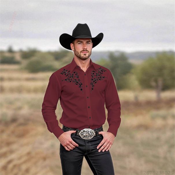 Camisa De Manga Larga Con Estampado Estilo Vaquero Occidental Para Hombre 2026, Disponible En 21 Colores, Diseño Retro, Camisa Casual Para Hombre_viptrois.com