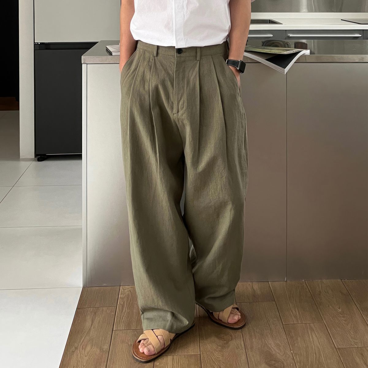 Men's Clothing High End Versatile Loose Straight Wide Leg Trousers_viptrois.com