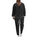 Men's Clothing New Casual V Neck Pullover Long Sleeve Drawstring Pocket Design Tapered Trousers Men's Suit_viptrois.com