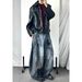 Men's Clothing Old Rubbed Color Jeans Design Reverse Waist Wide Leg Pants_viptrois.com