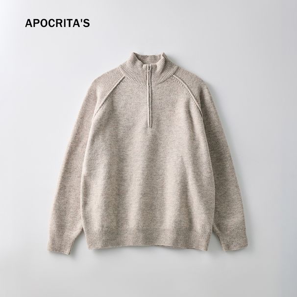 Nordmann APO Women's Clothing | Cross-Border Knitted Top Women, Autumn Unisex Korean Style Loose Half-Zip Long Sleeve Raglan_viptrois.com