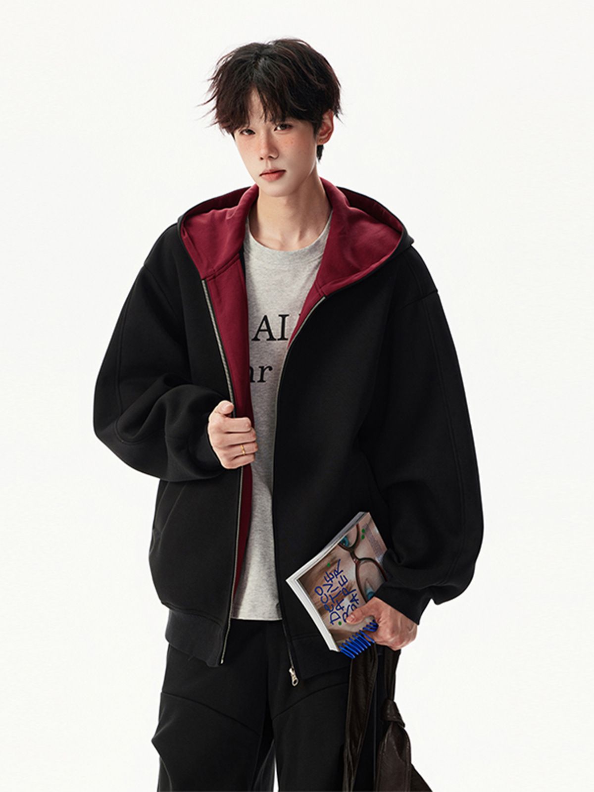 Casual Hoodie Jacket, Loose And Versatile, Contrasting Colors, Couple Hooded Cardigan_viptrois.com