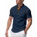 Men’s Retro Contrast Color Short-Sleeve Henley Polo Shirt – Breathable Loose Fit Casual & Commuter Top (S-XXXL, 6 Colors)_viptrois.com