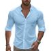 Men's Clothing New Casual Solid Color Long Sleeved Shirt Cotton Lapel Button Down Long Sleeved Beach Shirt Tops Men_viptrois.com