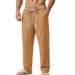 Men's Linen Drawstring Pants | Breathable Summer Casual Straight Leg Trousers For Vacation & Commute_viptrois.com