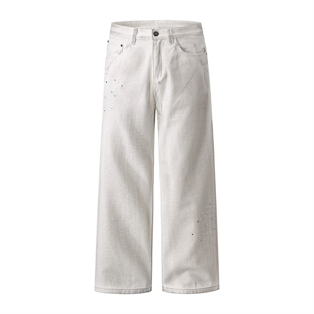 Spray-Dyed Vintage Dirty Wide-Leg Jeans Wasteland Punk Men's Paint Splatter Niche Loose Straight-Leg Pants Trendy_viptrois.com