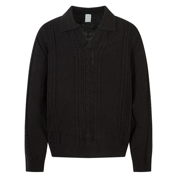 Clothing Life American Old Money Style Textured Polo Sweater Unisex High Intelligence Loose Long Sleeve Knitwear_viptrois.com