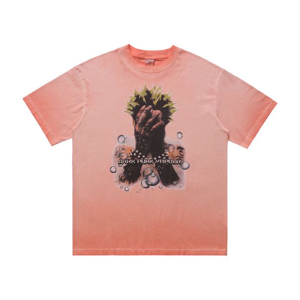 Street Portrait Print Reverse Wash Distressed Frayed Edge Men's T-shirt Trendy Brand T-shirt_viptrois.com