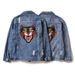 Men's Clothing fashion brand exquisitely embroidered cat head denim jacket trendy men's style student ripped couple's shirt_viptrois.com
