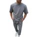 Men's Casual Suit Summer New Sports Loose Fit Plus Size Round Neck Solid Color Men's Short Sleeved Pants_viptrois.com